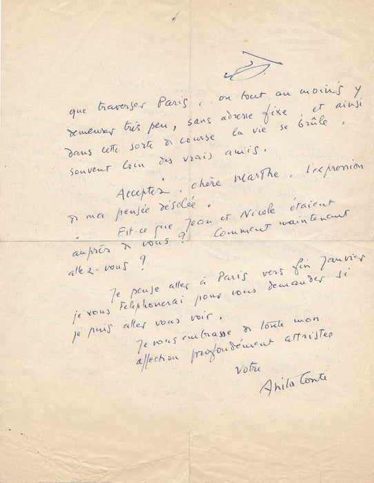Anita CONTI belle lettre autographe signée "ma vie a été si précipitée..." océan