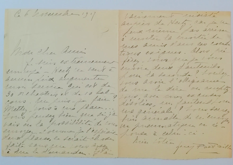 Henry Bataille lettre autographe signée à Paul Fort Henry Hertz théâtre places !