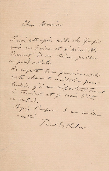 Peinture lettre autographe signée Paul de Kertow Goupil Strasbourg