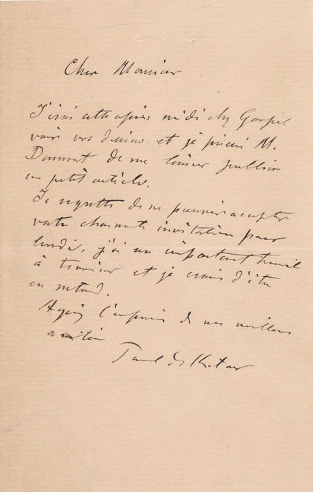 Peinture lettre autographe signée Paul de Kertow Goupil Strasbourg