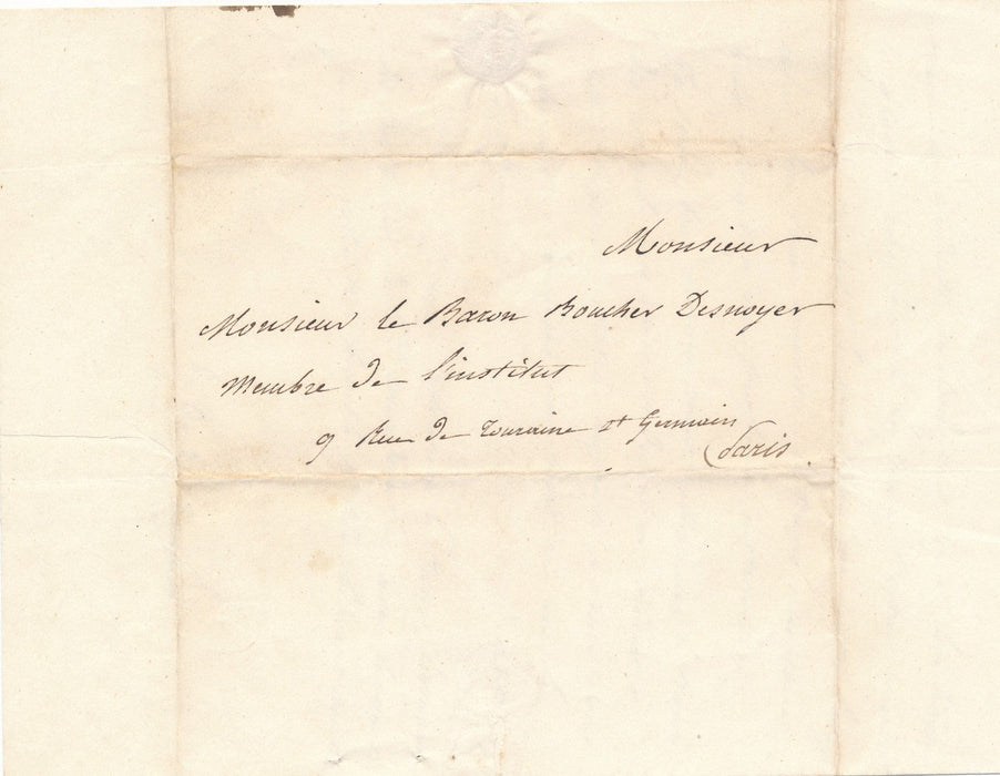 de TURENNE à baron Desnoyers graveur professeur lettre autographe signée