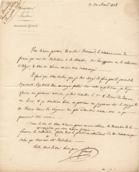 lettre adressée à Charles Renouard expédition occupation Alger colonialisme 1834