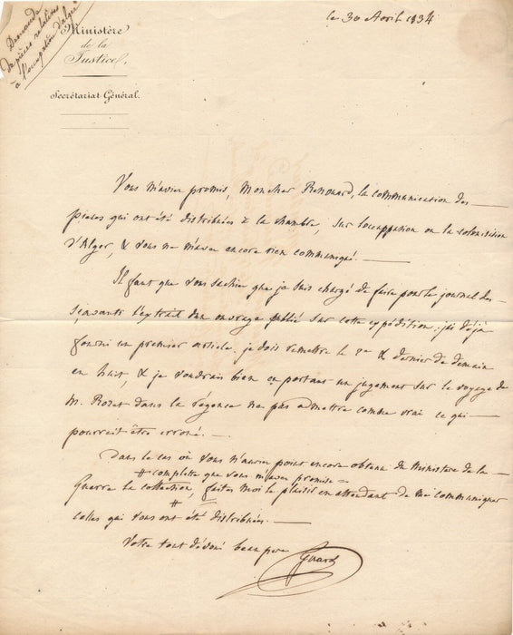 lettre adressée à Charles Renouard expédition occupation Alger colonialisme 1834