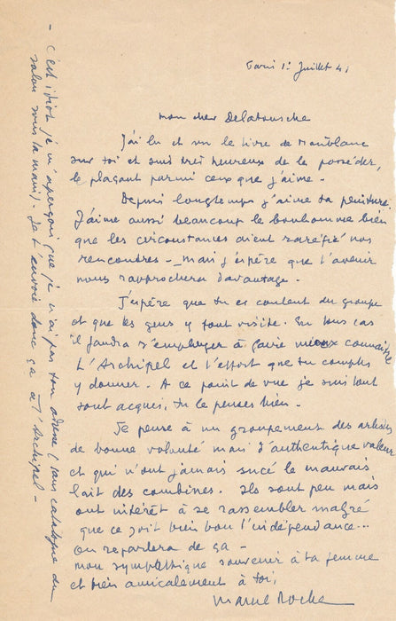 Marcel ROCHE  compositeur musique lettre autographe signée ET gravure signée