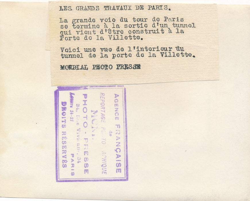 périphérique tunnel porte Montreuil vers 1935 photo photographie