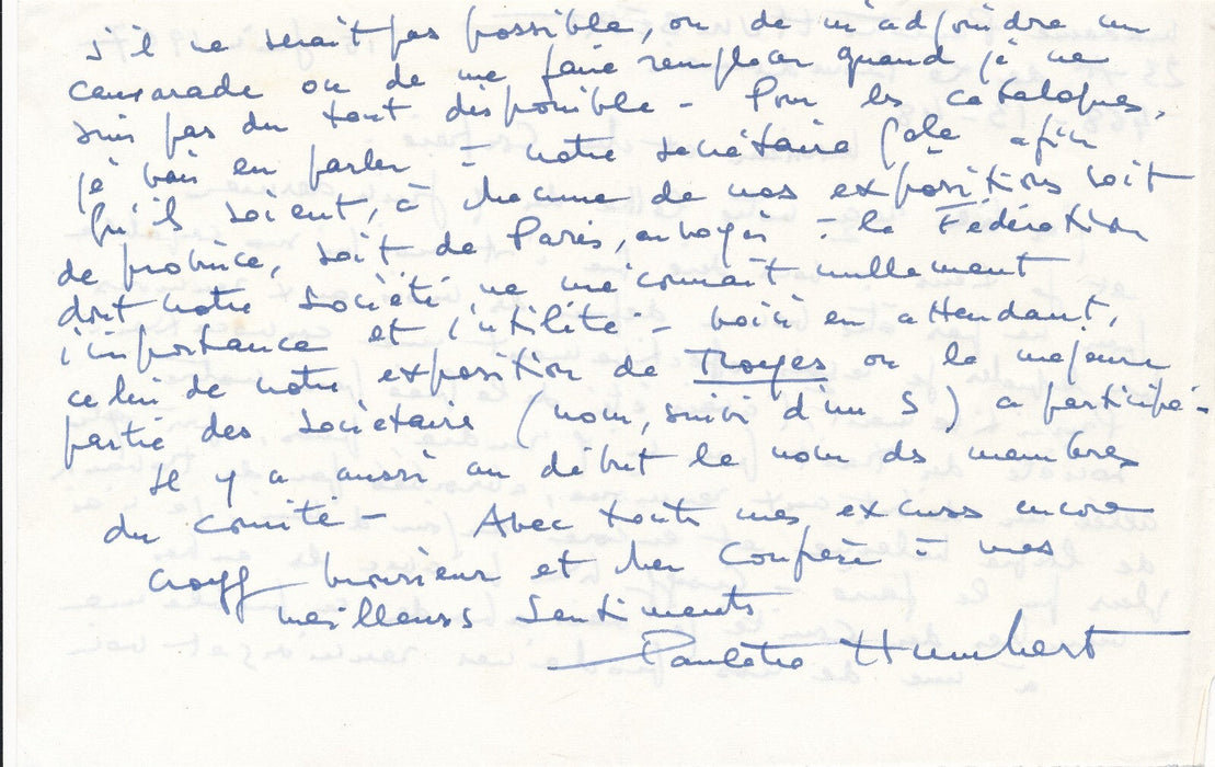 Paulette HUMBERT gravure carte voeux et lettres autographe signée