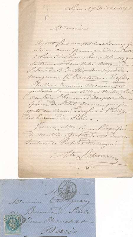 Wilhelm Auguste Rudolf LEHMANN sur Dante aux Enfers lettre autographe signée