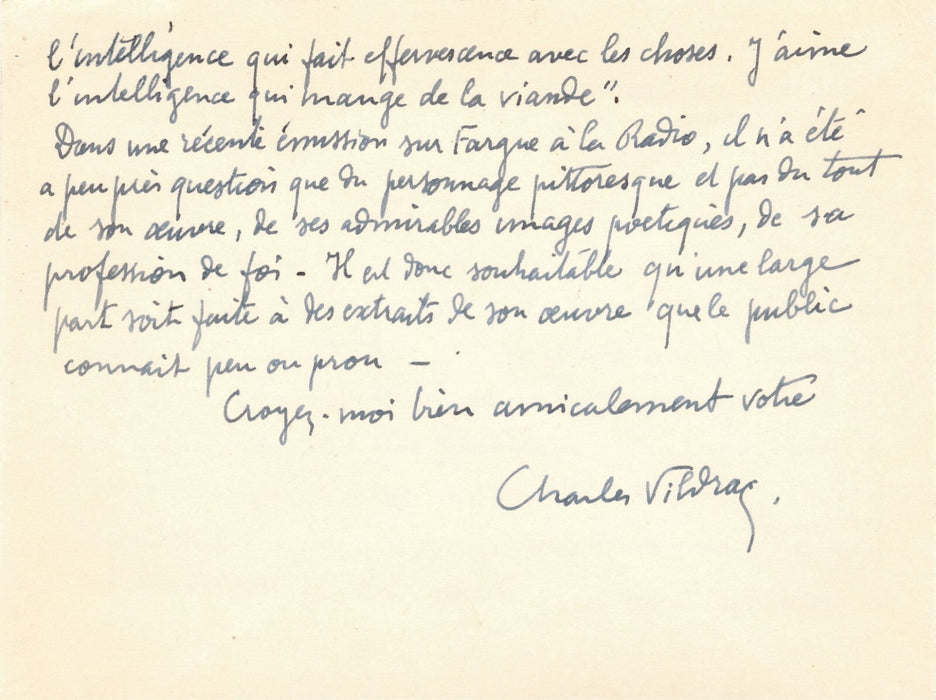 Charles Vildrac évoque poète Léon-Paul Fargue 2 cartes autographes signées