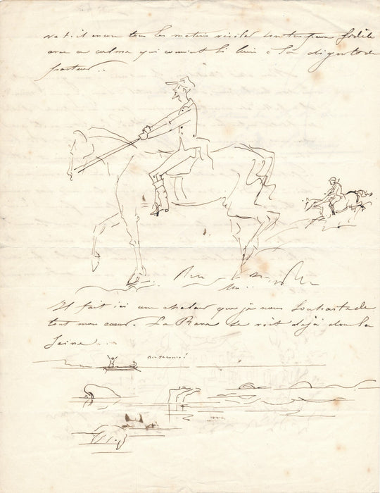 À Louis-Emmanuel, baron d'Astier de LA VIGERIE lettre avec4 DESSINS chasse