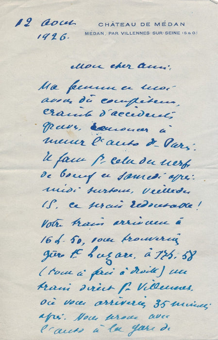 Maurice MAETERLINCK reçoit chez lui :  Pantoufles et pyjama ! lettre autographe