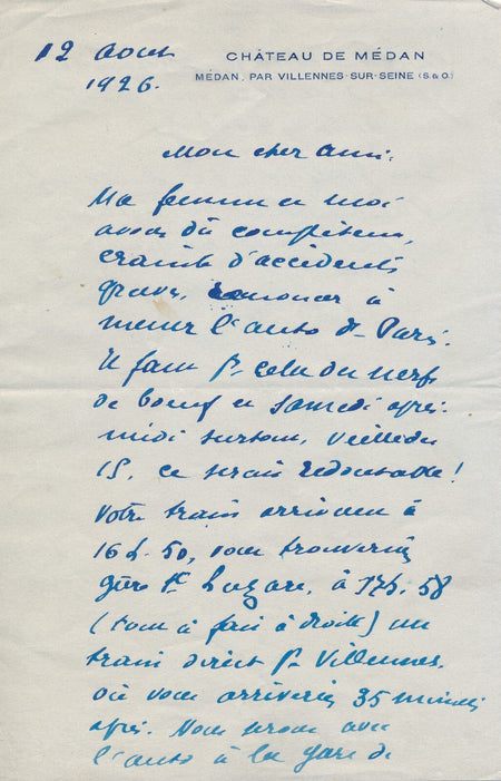 Maurice MAETERLINCK reçoit chez lui :  Pantoufles et pyjama ! lettre autographe