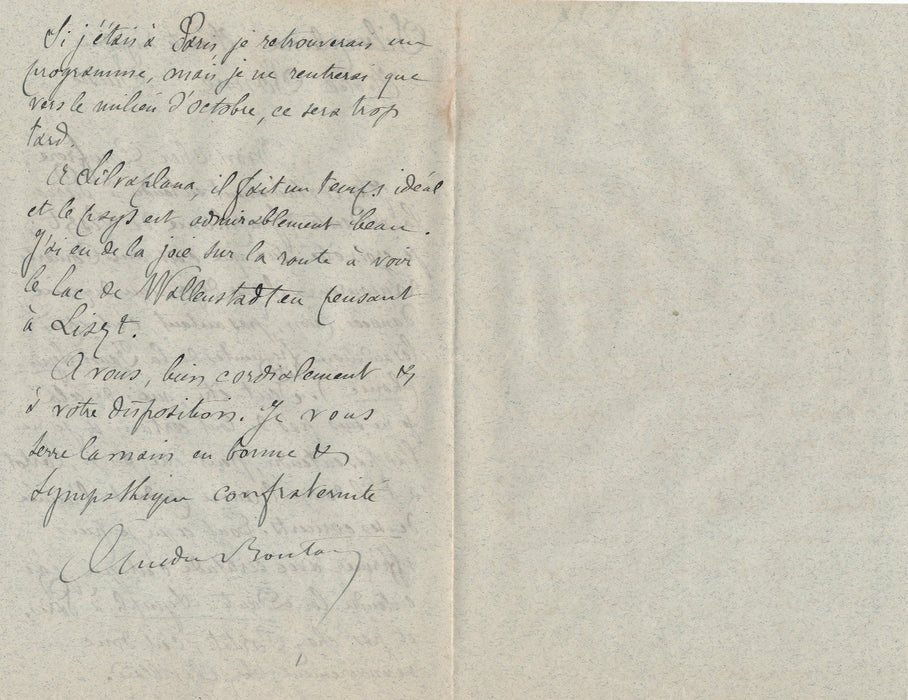 critique musical Amédée Boutarel Dante Symphonie Liszt autographe lettre Cortot