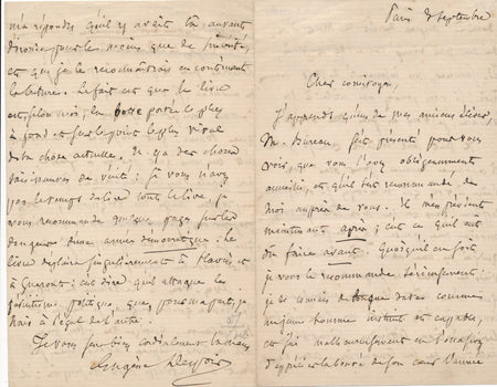 Eugène André DESPOIS 2 lettres autographes signées sur ses ouvrages politiques