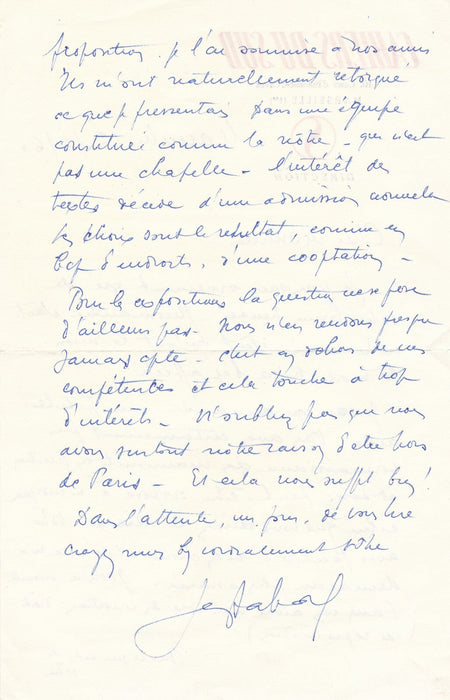 Jean Ballard  :  Miomandre était notre ami - surtout le mien Lettre autographe