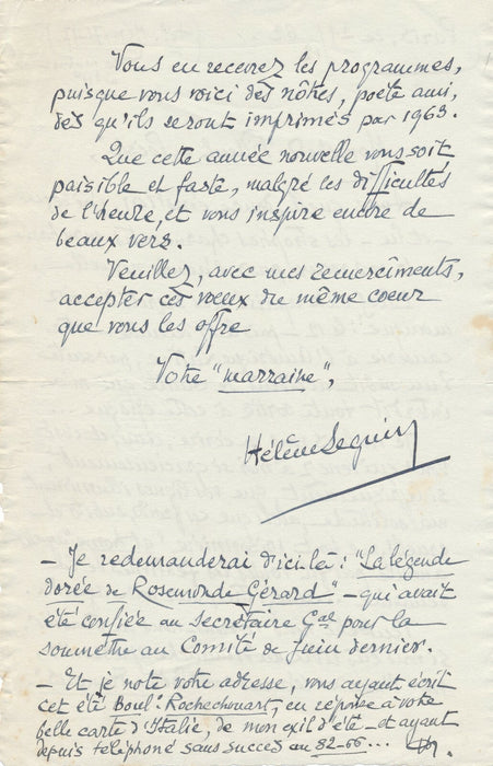 poésie Hélène SEGUIN lettre autographe signée à M. Rostand Légende dorée