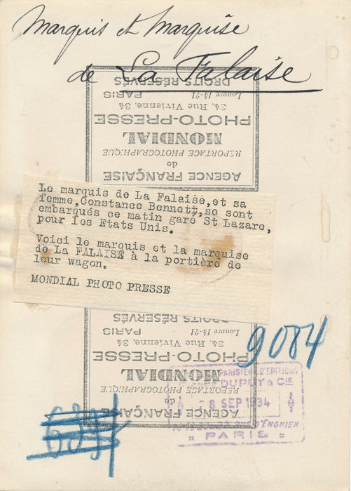 Henry de LA FALAISE Constance BENNETT 1934 photo photographie beau regard 