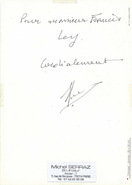 Miche SERRAZ (1925-), sculpteur lettre autographe signée carton signée