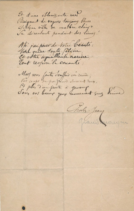 Charles GRANDMOUGIN Vesoul poète poème autographe signée femme 