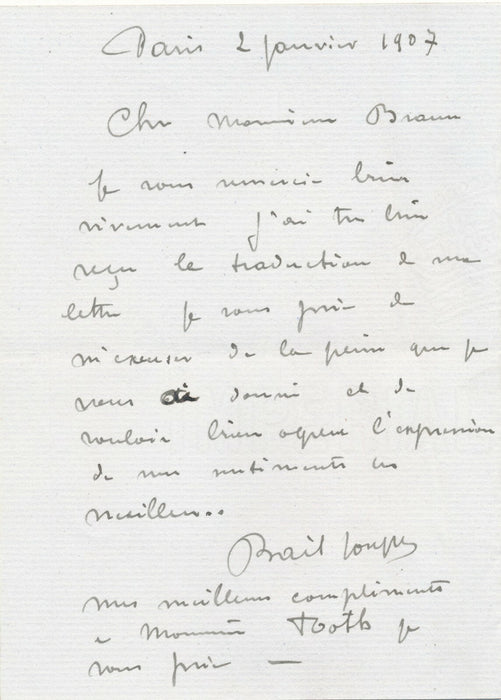 5 lettres autographes et carte postale signées photographe Gaston BRAUN