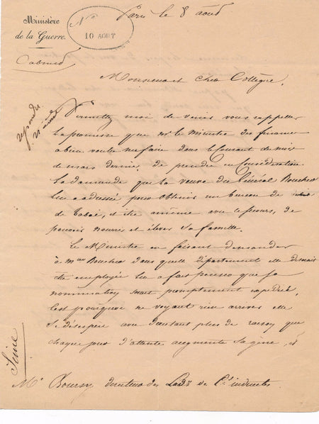 Jean Paul Adam Schramm général Empire lettre autographe signée demande tabac