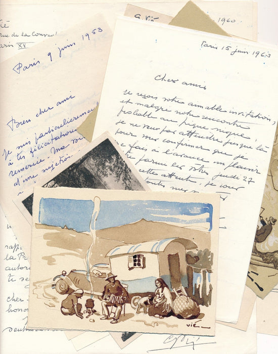 Gabriel VIÉ Bel ensemble lettres autographe signée et aquarelles signées