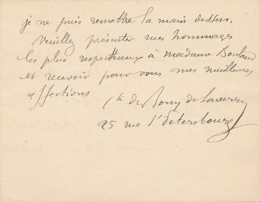 famille BONY DE LA VERGNE, comte, famille carte autographe signée épitaphe