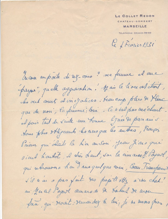 poésie Loriot de La Salle 2 lettres préface Coeur Transparent amie Gionio Pagnol