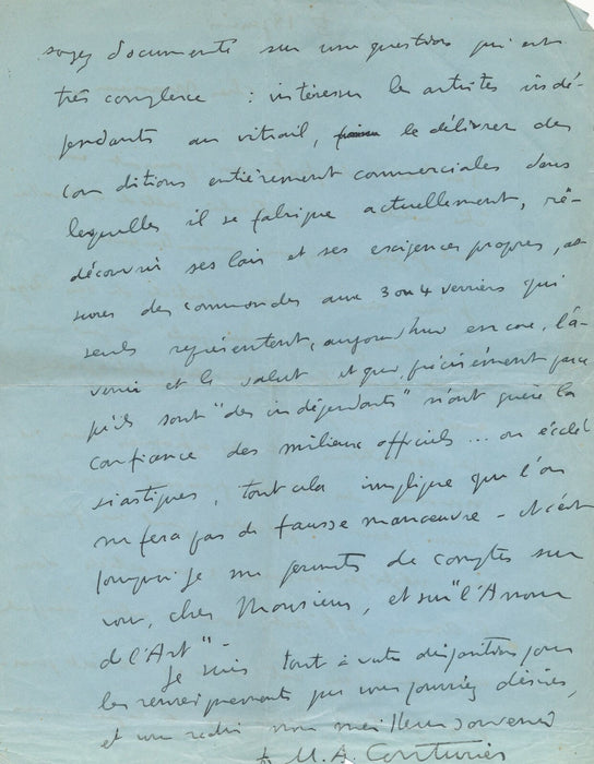 Marie-Alain COUTURIER belle lettre autographe sur la Renaissance du vitrail 