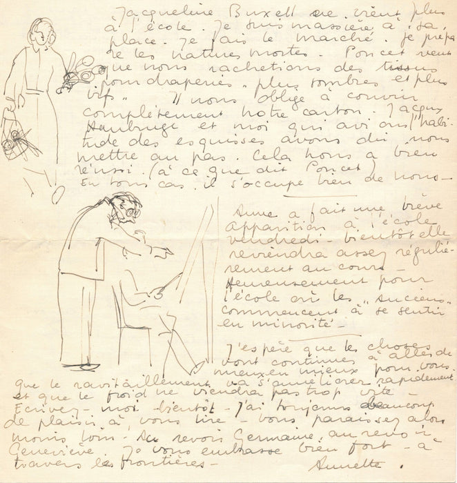 Marcel Poncet Lausanne lettre illustrée non identifiée école d'art dessin
