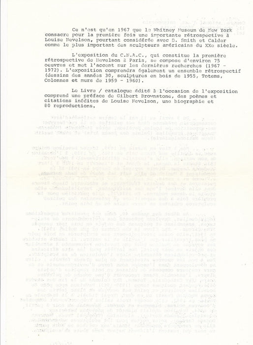 Louise NEVELSON catalogue exposition CNAC et photo, invitation, flyer 1974