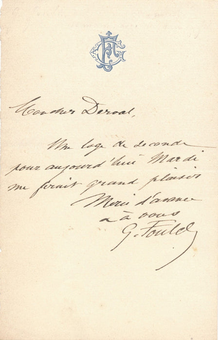 Gustave FOULD demande une loge lettre autographe signée