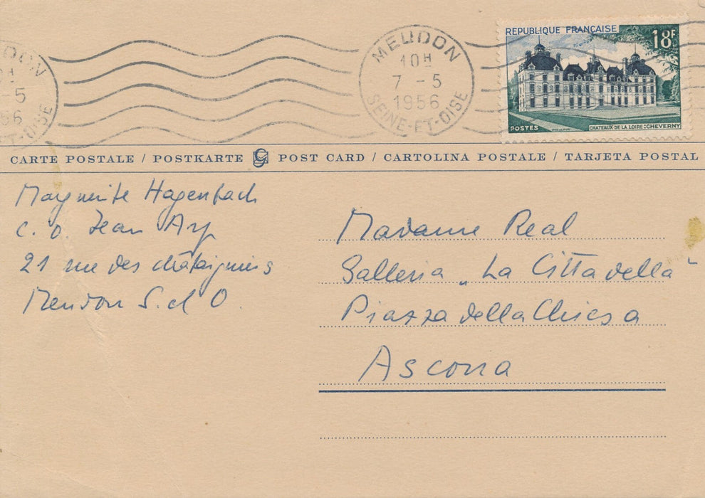 Marguerite ARP-HAGENBACH épouse ARP 2 lettres autographe signée Meudon gravure