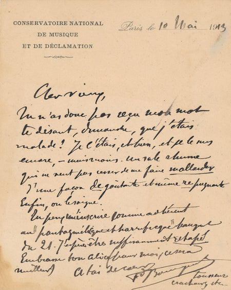 Musique lettre autographe signée Fernand Bourgeat conservatoire nationale