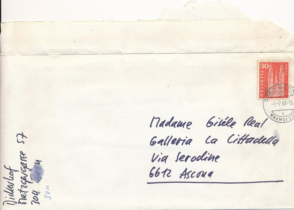 Suisse Urs DICKERHOF Lettre autographe signée galerie Gisèle Réal Ascona