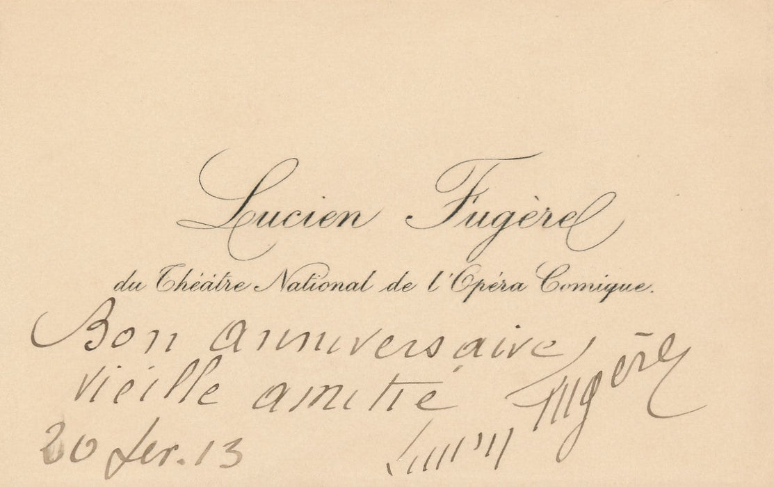 Lucien FUGÈRE (1848-1935) chanteur opéra, basse, opéra comique aide un artiste
