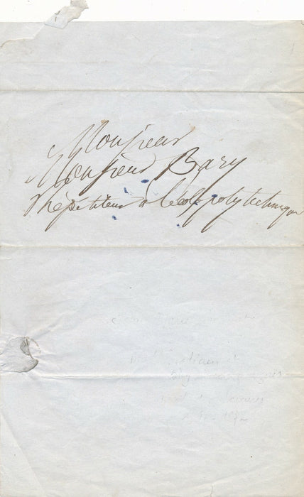 Jean-Marie DUHAMEL mathématicien physicien lettre autographe signée à Fr. Bary