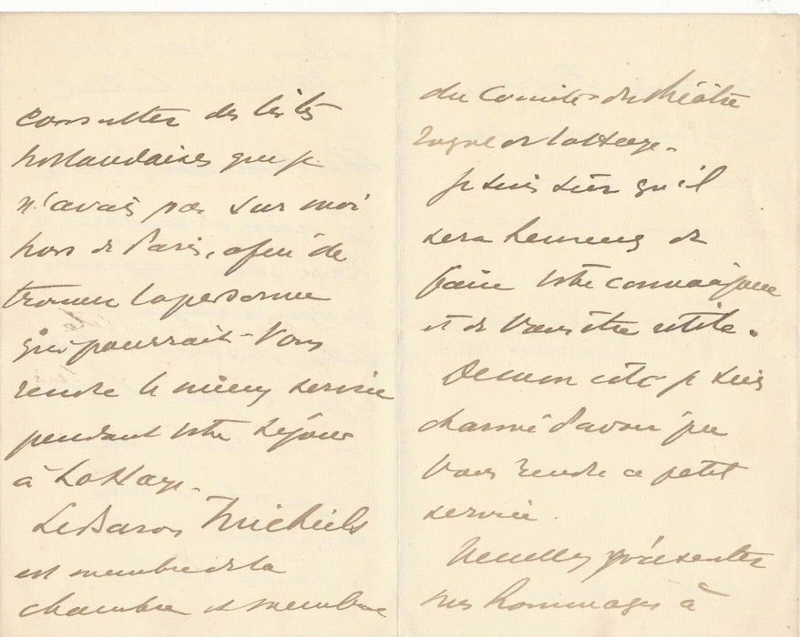 Lettre autographe signée ambassadeur des Pays-Bas en France à l'acteur Febvre