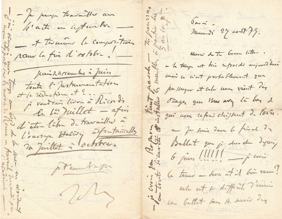 Jules MASSENET "dans le final du ballet" intéressante lettre autographe signée