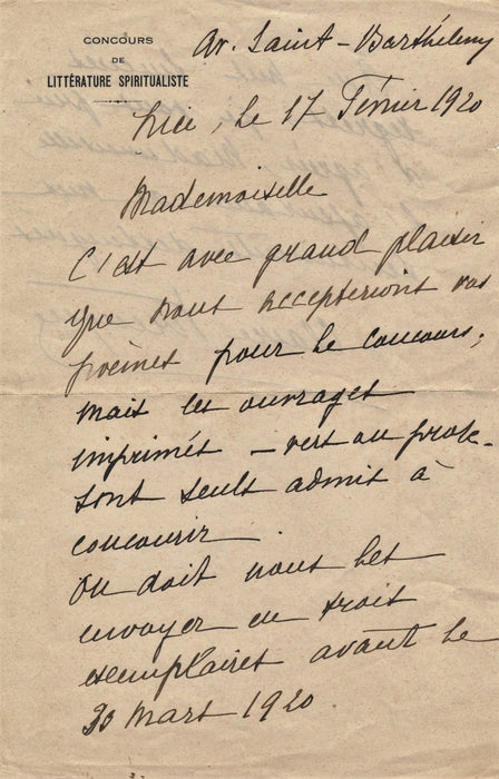 Claire VIRENQUE poète 3 lettres autographes signées concours spiritualiste