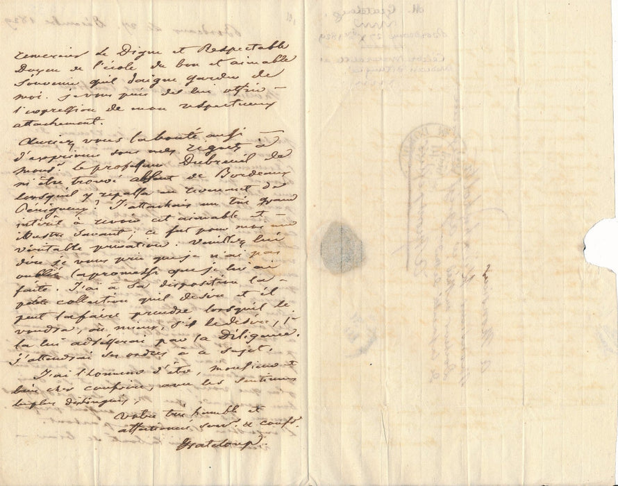 Jean Pierre Sylvestre de GRATELOUP nomination Hippolyte Rech lettre autographe