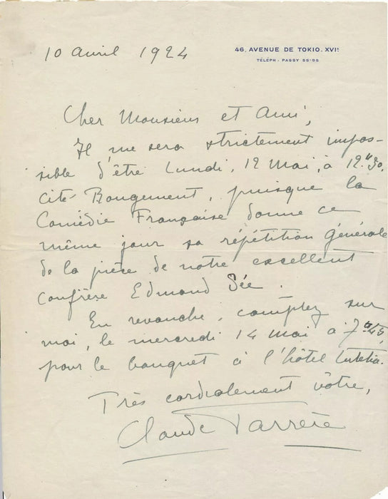 intéressant Lot Claude Farrère Farrere 4 lettres 3 dédicaces autographe