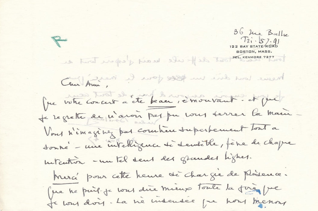 Nadia BOULANGER félicite INGHELBRECHT belle lettre autographe sigée  1947