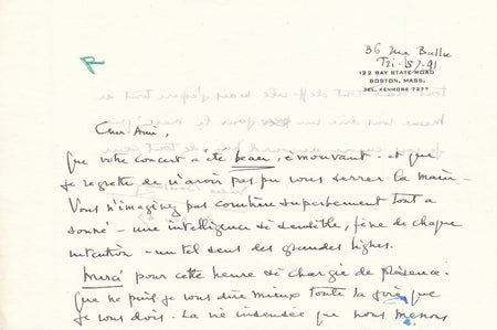 Nadia BOULANGER félicite INGHELBRECHT belle lettre autographe sigée  1947