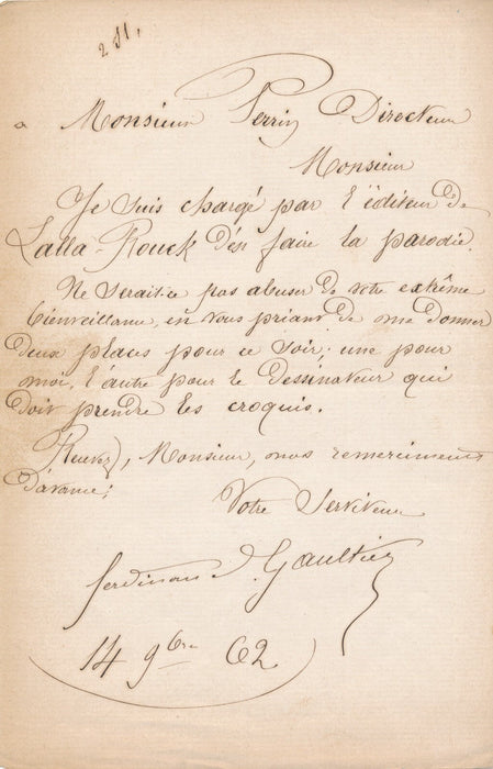 Ferdinand GAULTIER une parodie de Lalla-Roukh lettre autographe signée F. David