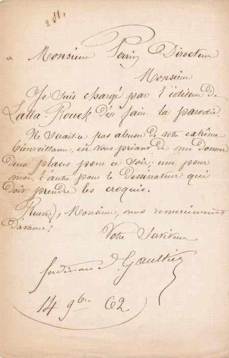Ferdinand GAULTIER une parodie de Lalla-Roukh lettre autographe signée F. David