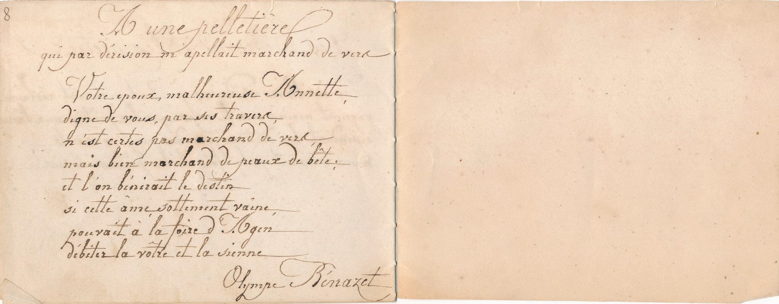 Olympe Bénazet poète manuscrit 8 poésies Eprigramme carnet relié