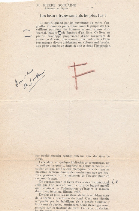 Pierre Soulaine journaliste écrivain manuscrit autographe bibliophilie