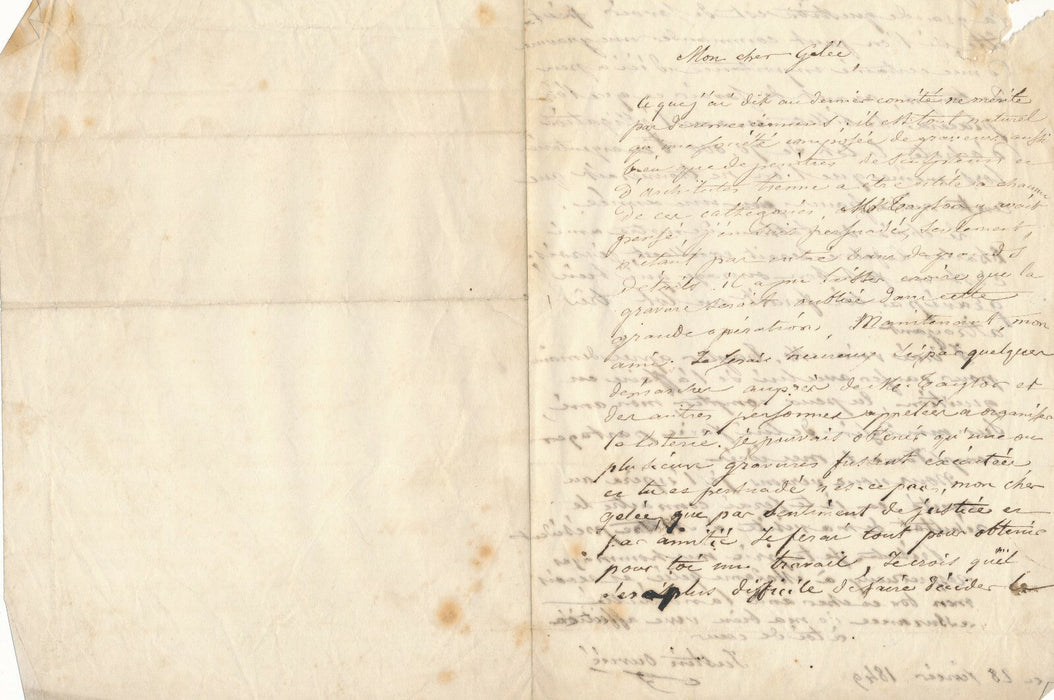 Justin OUVRIÉ Lettre autographe signée demande pour graver une peinture 1849