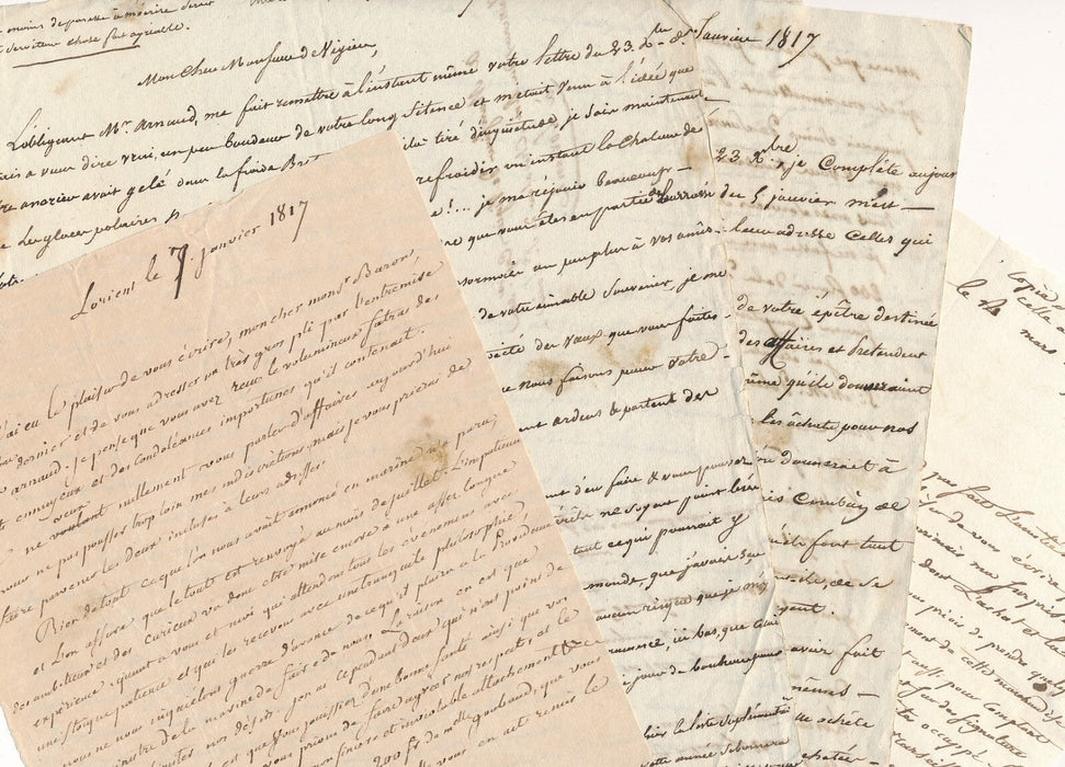 14 lettres autographes marine Royale VIGIER lieutenant à BARON frégate v. 1817