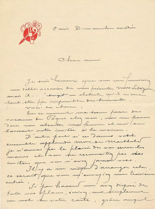 Léon LEBÈGUE lithographe graveur 2 lettres autographes 1 carte édition Marthold